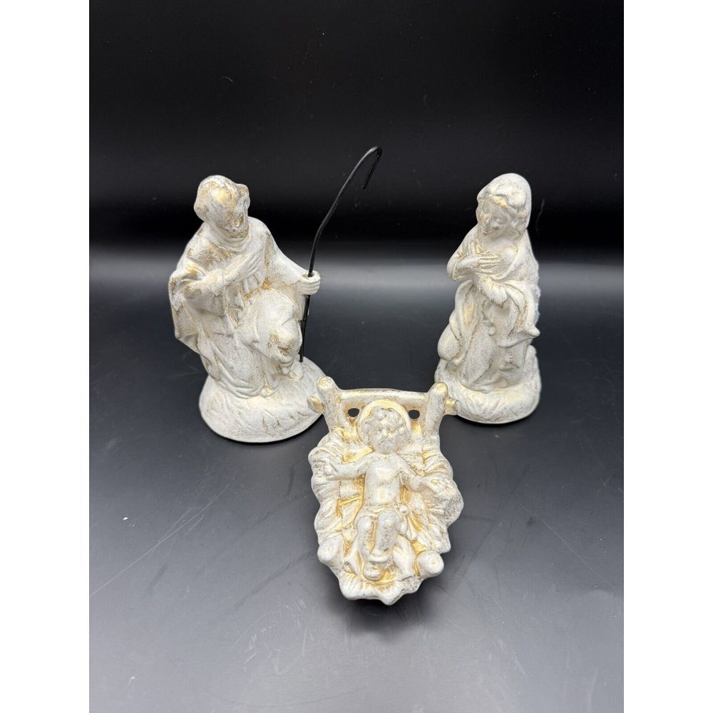 Vintage Atlantic Mold Ceramic‎ Nativity 17pc Set White Gold Sepia